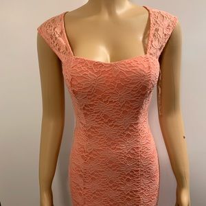 Women junior orange pink lace bodycon mermaid maxi dress size (XL) sleeveless